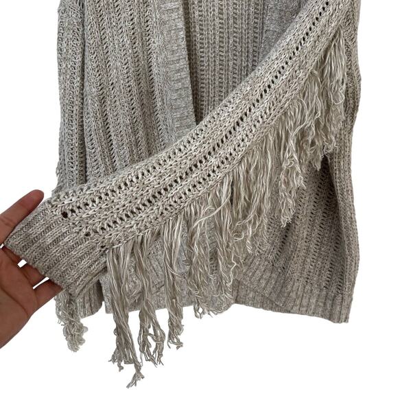 American Eagle Light Beige Open Front Knit Fringe Sleeve Cardigan Sweater XS - Picture 3 of 9